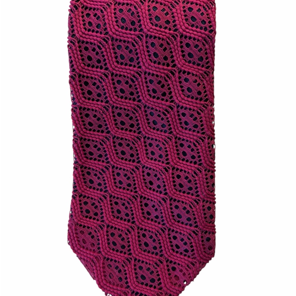 Elegant Red Patterned Tie Textile Vintage Knit overlay Rare - Picture 4 of 5